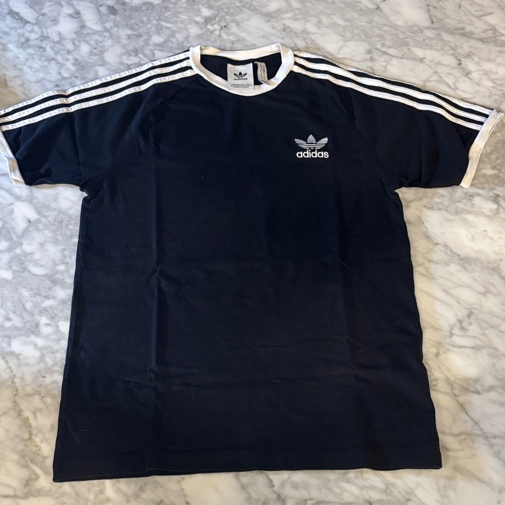 Adidas Men's black T-Shirt with White Stripes
